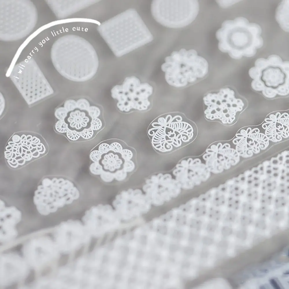 

1 Sheet Nail Decal Small White Flowers Lace Rectangle Round Nail Sticker Small Fresh Manicure Decoration Accessories