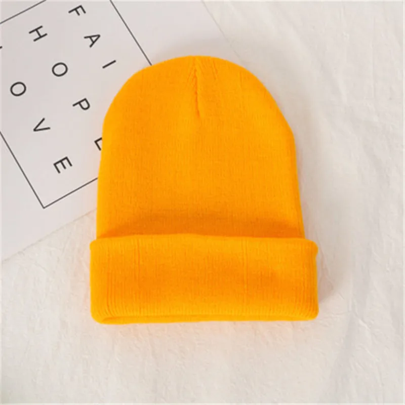 Ginger yellow Зимние шапки бини, вязаная одноцветная Милая шапка для девочек, осенняя Женская шапочка, теплая шапка, Женская однотонная Повседневная шапка унисекс, новинка - Цвет: Ginger yellow
