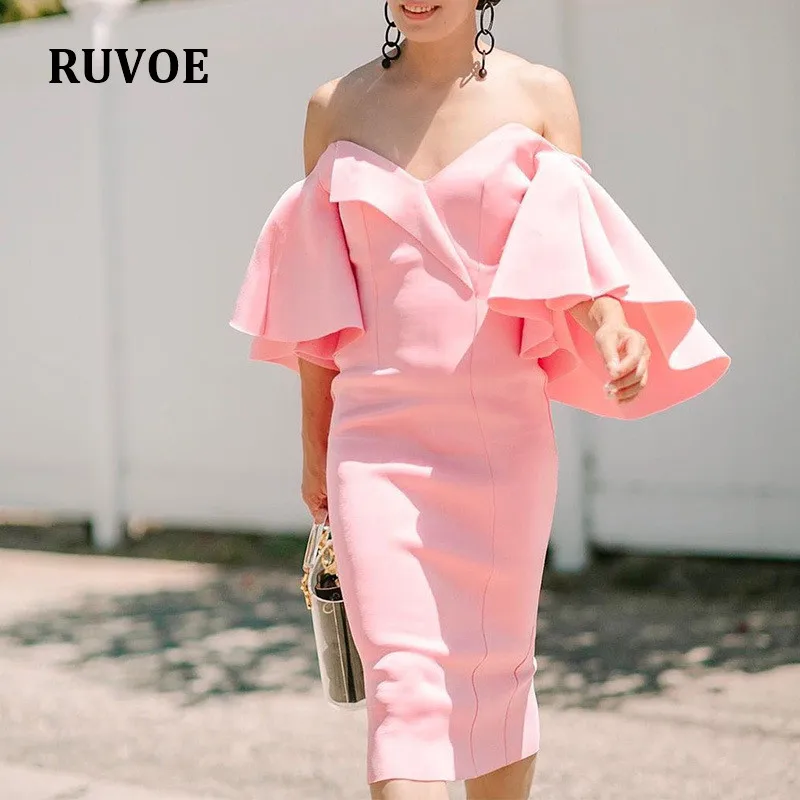 Женское облегающее Платье До Колена с расклешенным рукавом и V образным