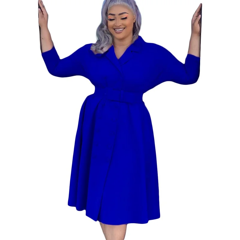 

Long Sleeve African Dresses for Women Autumn Women Long Sleeve V-neck Plus Size Dress African Clothes Women with Belt