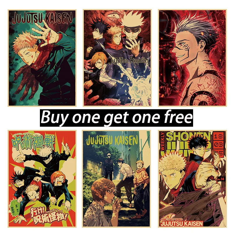 

Jujutsu Kaisen Anime Kraft Paper Posters Study Home Retro Art Painting Decorative Wall Stickers Custom