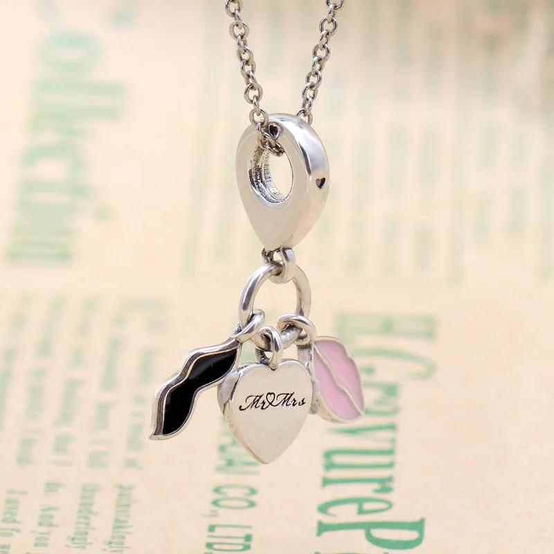 

S925 Silver Lovers In Love Pink Pendant Creative Lip Pendant DIY Jewelry Original Beads Charms