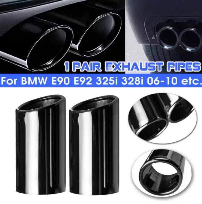 

2PCS Stainless Steel Titanium Black Car Tail Throat Exhaust Pipe Muffler For BMW 3 Series E90 E92 325i 328i 2006-2010
