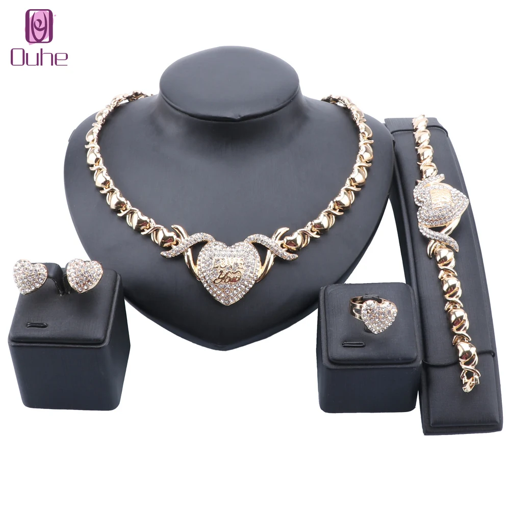 

Женский комплект из колье, сердца и браслета, с кристаллами