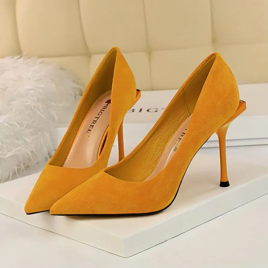 EOEODOIT Fashion Formal Heels Shoes Women Flock Pumps 10 CM High Stiletto Thin Heel Party Office Lady Pointed Toe | Обувь