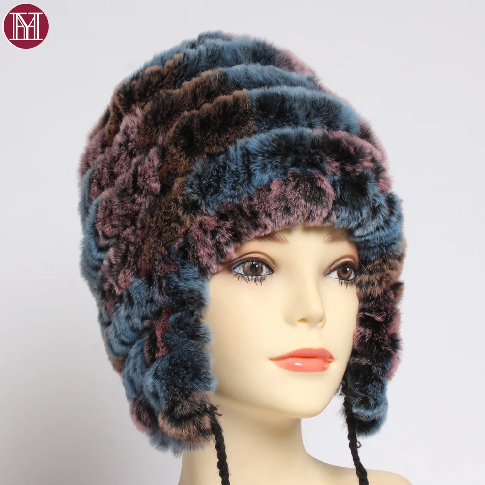 Новинка российские женские 100% натуральный мех кролика рекс меховая шапка леди