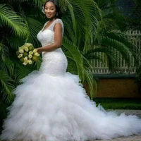 banvasac vintage african tulle mermaid wedding dresses crystal v neck court train backless bridal gowns