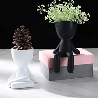new creative nordic white ceramic abstract figure black character flower pot suculent pot planter garden home decoration man pot