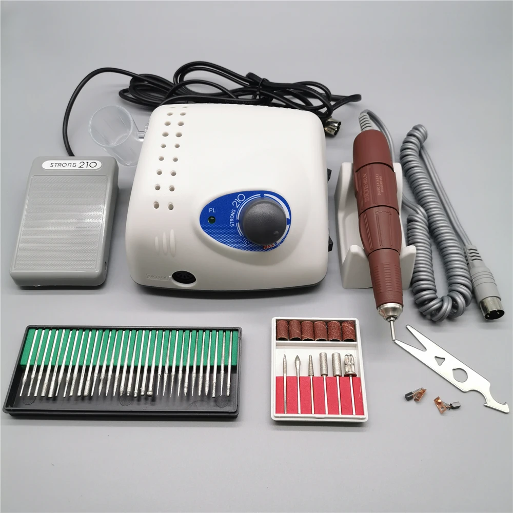1Set 220V equipment Мощный 210 65 Вт микромотор 45000 об/мин 102LN наконечник Электрический аппарат для маникюра дрель для педикюра пилка для ногтей оборудование для дизайна ногтей - Color: 1Set 220V equipment