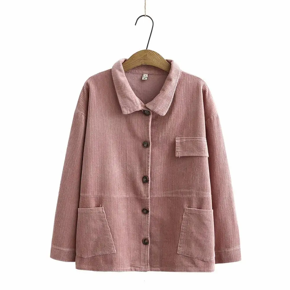 

Plus size Women coat turn-down collar patchwork Corduroy women's autumn jacket 2021 black pink Brown