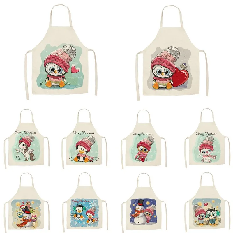 Хлопковые и льняные фартуки с мультяшным рисунком рождественской тематики
