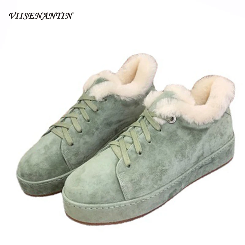 

2021 Winter New Furry Lamb Wool Thick-soled Cotton Shoes Warm Plush Lining Sheepskin Low-top British Style Sport Casual Shoes