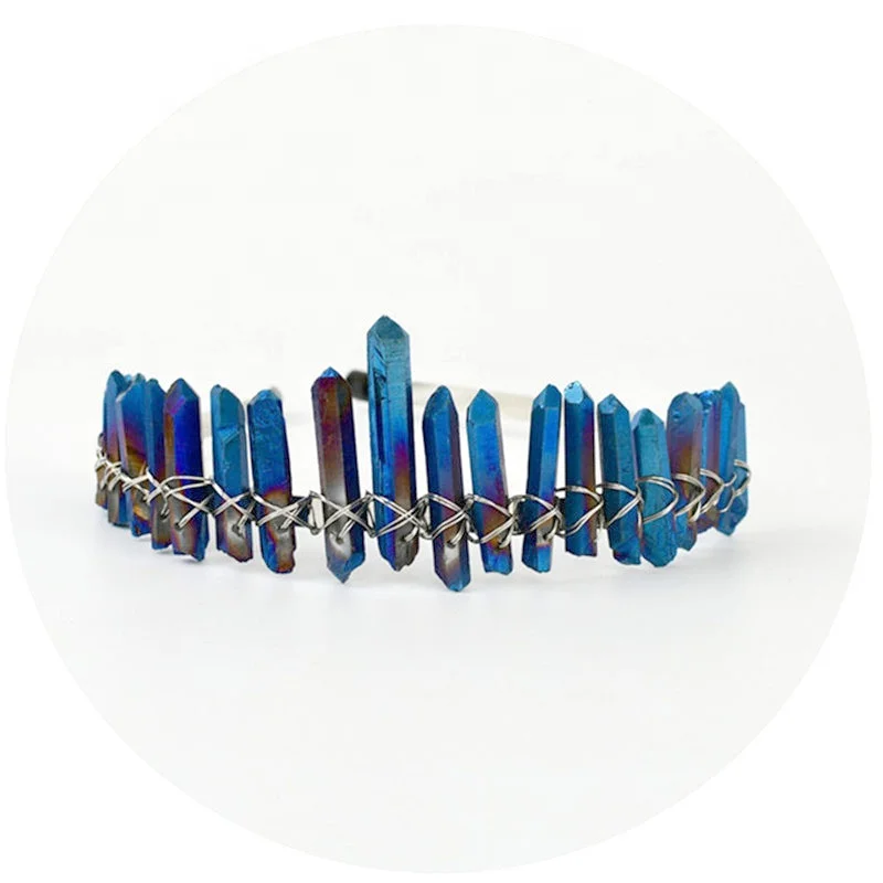 

Wire Wrapped Clear White Crystal Point Crown Aura Quartz Tiara Crown On A Flexible Metal Headband