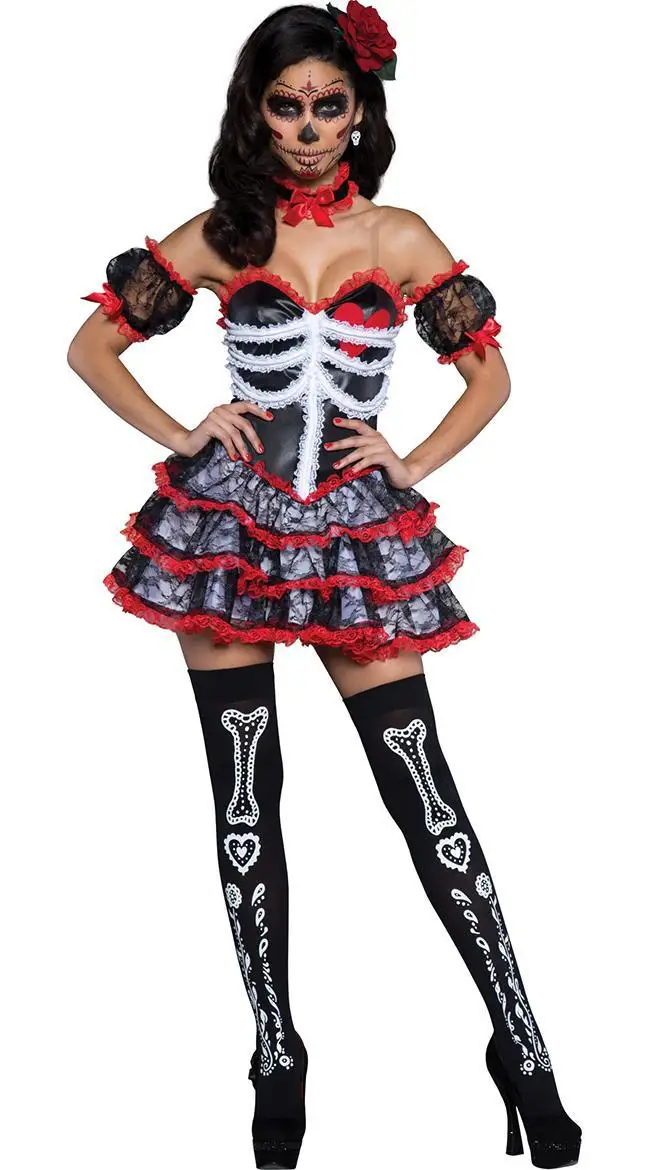 Mexican Day Of The Dead Comtume for Women of the dead Ghost Brides Party Uniform Coco Cosplay Masquerade Sexy Performance | Тематическая