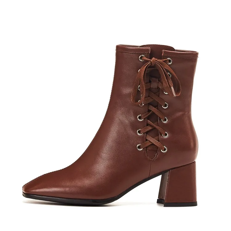 MLJUESE/женские ботильоны из коровьей кожи на шнуровке коричневого цвета винтажные
