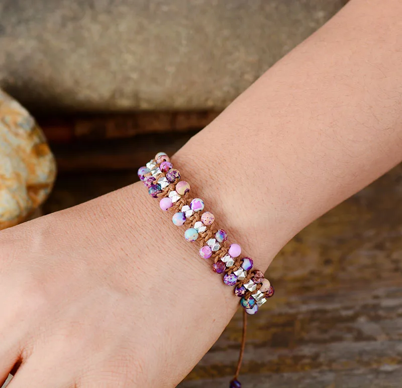 Плетеный браслет в богемном стиле браслеты с бусинами шнур амазонита плетеный