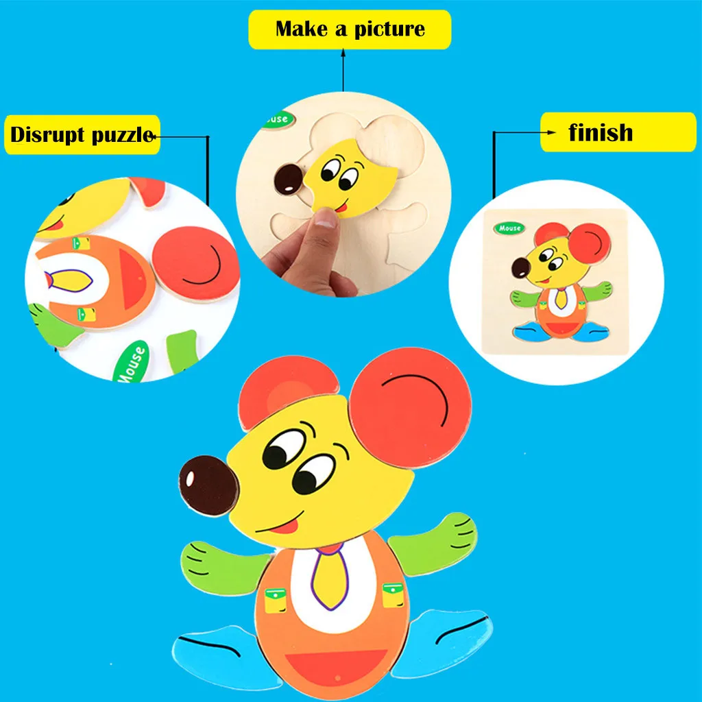 

Puzzles Educational Toys Multi Shape Wooden Cute Puzzle Educational Developmental Kid Cartoon Training Toy Pastime 10Pcs