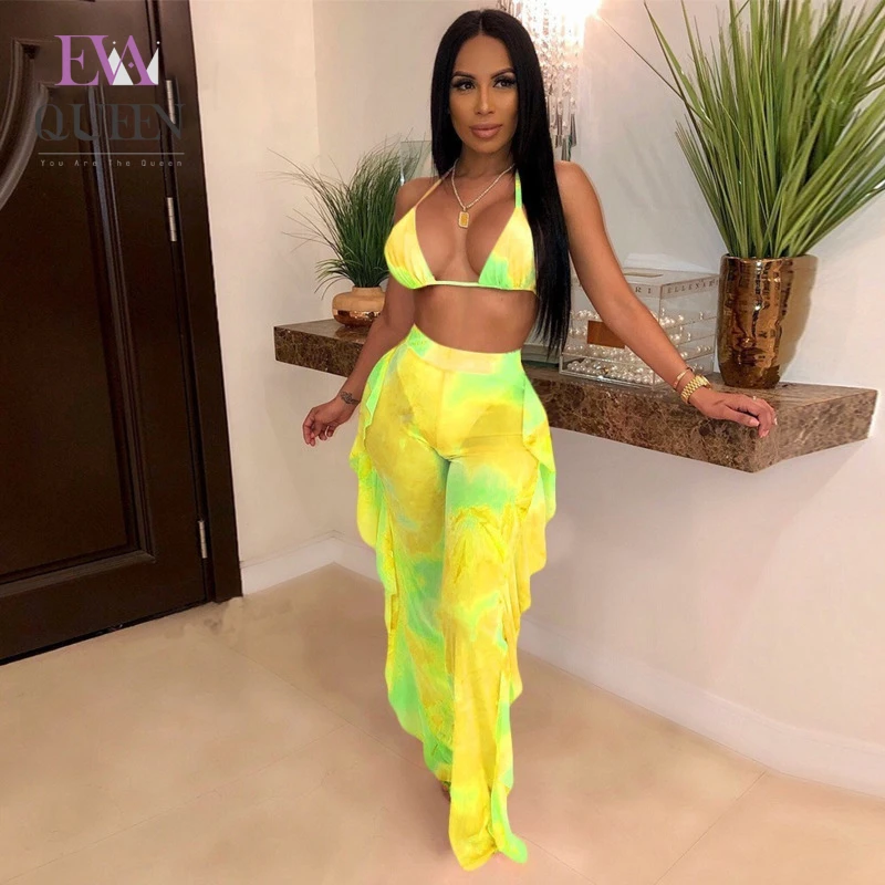 Женский топ и штаны EvaQueen комплект из 2 предметов с оборками для ночного клуба