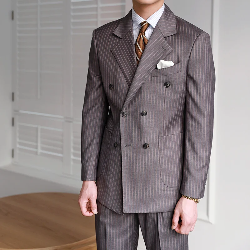 Роскошный мужской костюм в полоску деловой модный джентльменский