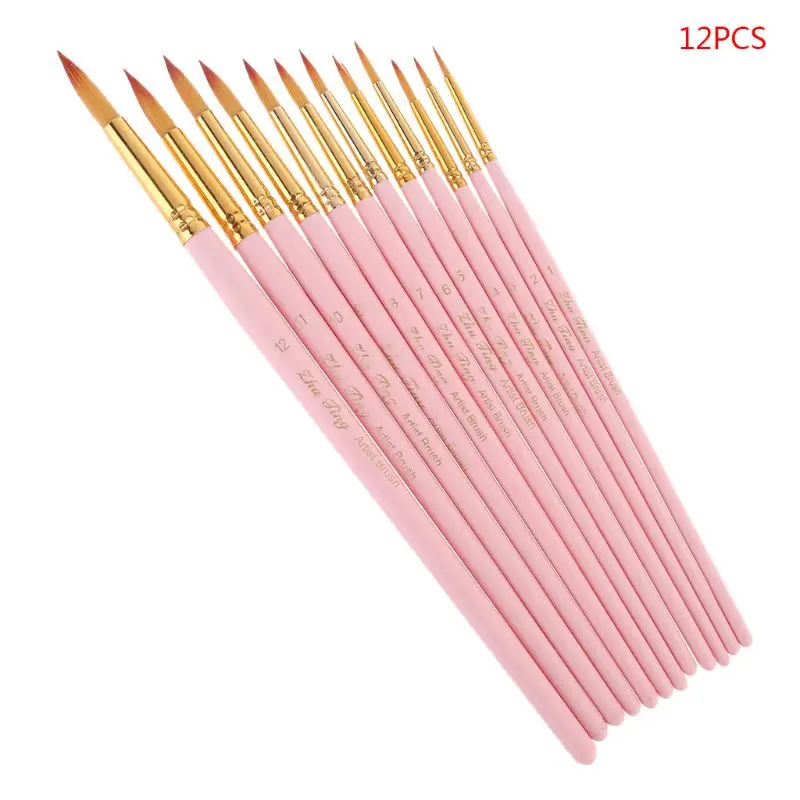 

12Pcs Pointed Tip Painting Brushes Nylon Hair Artists Watercolor Drawing Tools