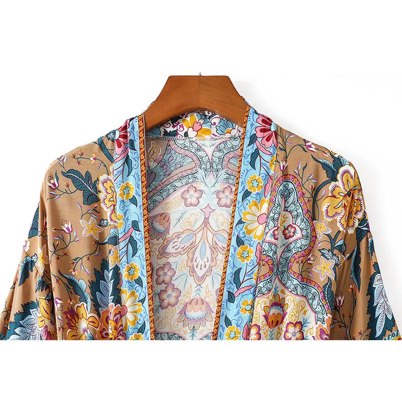 

2021 new European and American cotton printed cardigan and kimono coat robe Bohemian loose sunscreen shirt