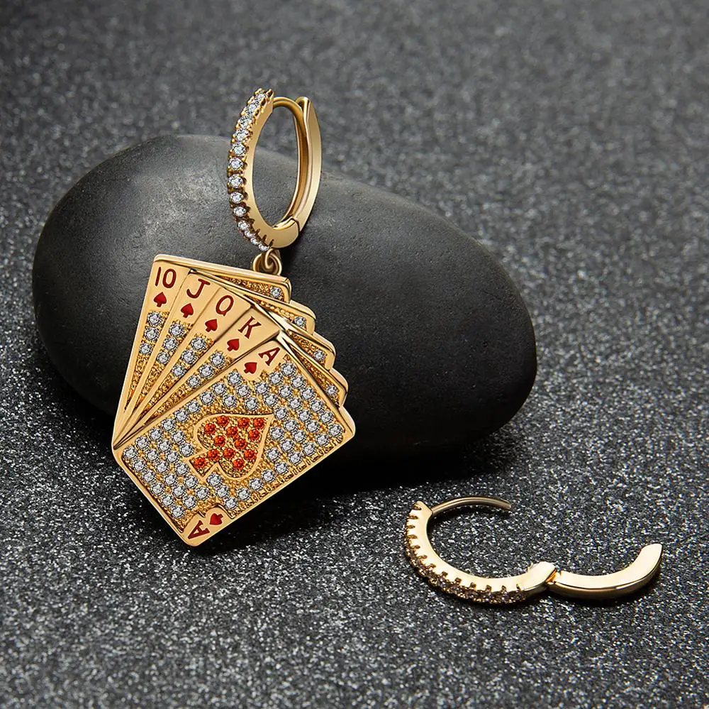 

New Personalized Creative Asymmetric Poker Drop Earrings 3A+ Zircon Colored Heart Gold and Silver Earrings For Women girls gift