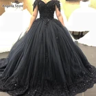 Готический черный бальное платье на свадьбу, платье для невесты, Кружевная аппликация с бусинами с открытыми плечами Винтаж свадебное платье Vestido de Novia к требованиям заказчика; Сверкающие; Свадебное платье
