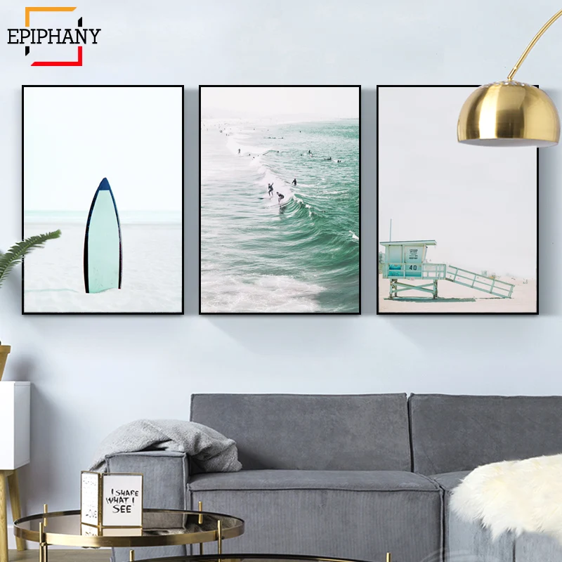 Пляжная настенная художественная галерея с принтом океана серфинга пальма