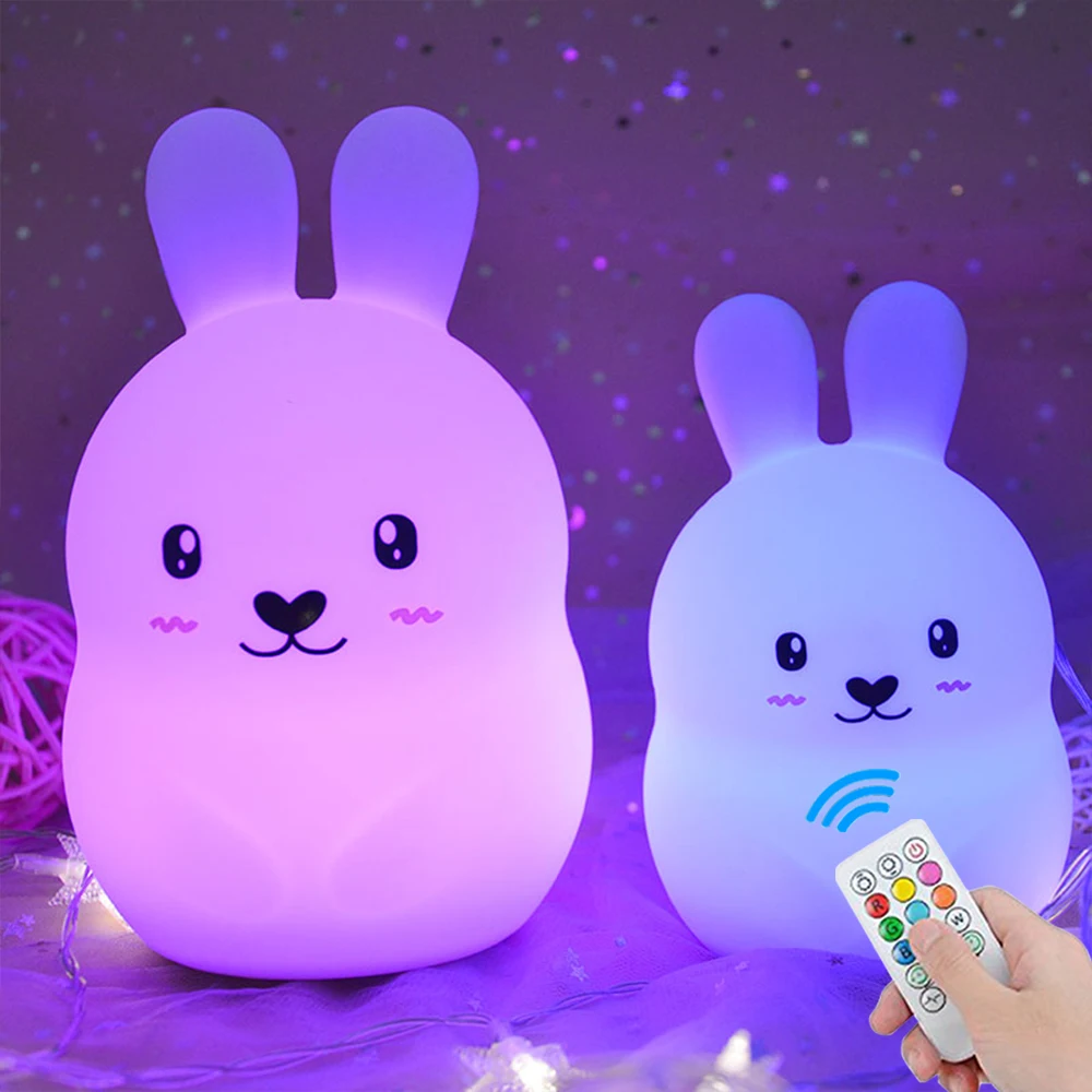 

Rabbit LED Night Light Touch Sensor Remote Control RGB LED Lamp Dimmable Timer USB Silicone Bunny Lamp for Children Kids Baby