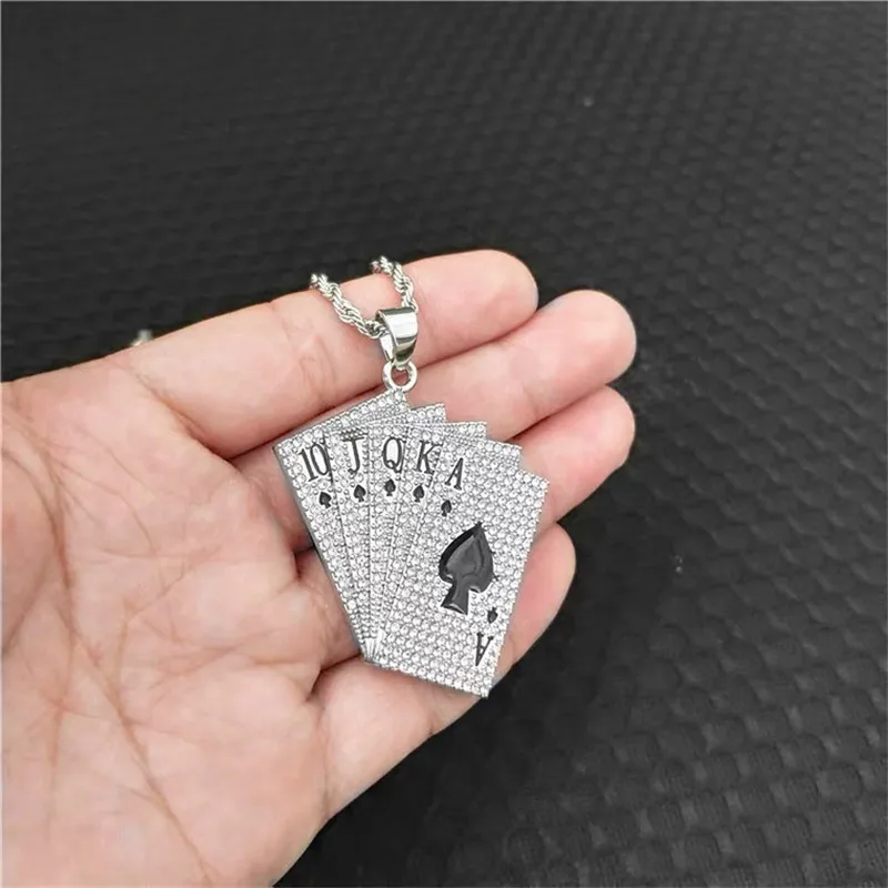 

Vintage Poker Necklaces For Men Women Statement Enamel Playing Cards Pendant Necklace Hip Hop Jewelry Party Gift Wholesale