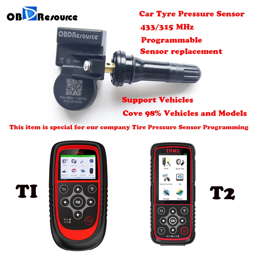 OBDMONSTER S1 Автомобильный датчик давления в шинах 433/315 МГц 2 в 1 Cloneable Универсальный Встроенный TPMS датчик работает с T1 T2 ремонт шин