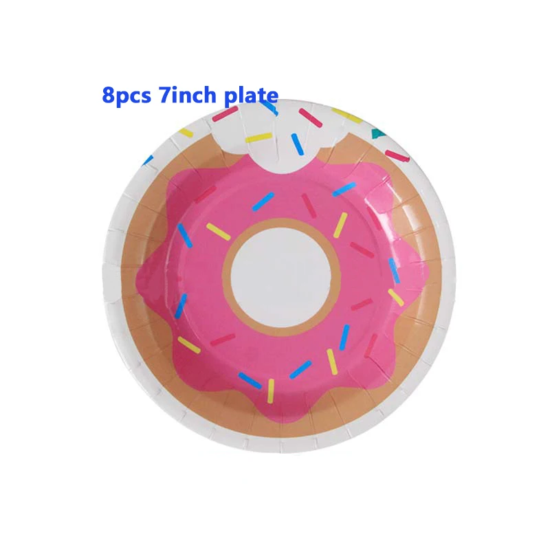 8pcs 7inch plate Летняя Вечеринка пончик мороженое тема украшения для кексов тарелка сотовый флаг с мячом коробка конфет набор день рождения, детский душ вечерние поставки - Цвет: 8pcs 7inch plate