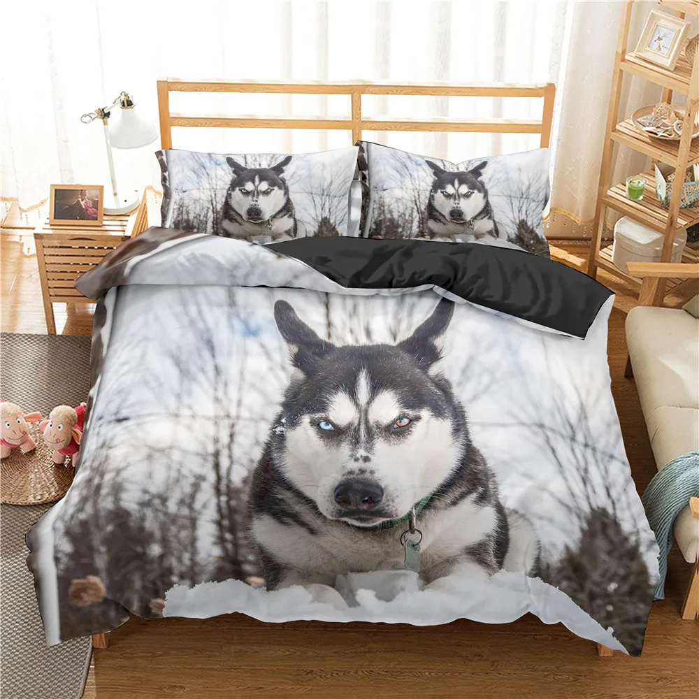 

Homesky 3D Husky Dog Bedding Set Cute Animal Duvet Cover Queen King Size Husky Dog Bedding Set Home textiles Quilt Cover Bed lin