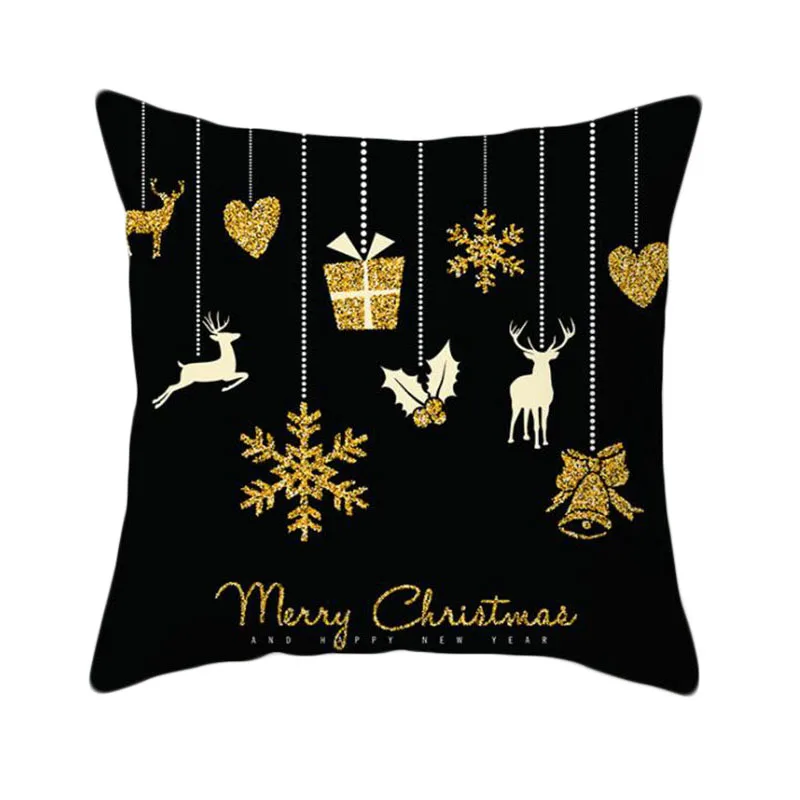 

2pcs/set Christmas Pillowcase Pillow Case Festival Decoration Black Gold Color Print Pattern Sofa Throw Cushion Cover
