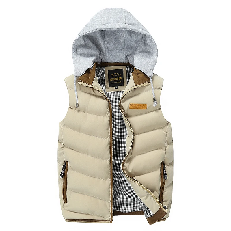 

2021 Men Winter Vest Men Casual Waistcoat Sleeveless Jackets Men Hooded Vest Detachable Hat Outwear Hat Detachable Outcoats