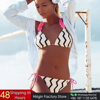 2017 женское бикини-бандо купальник с двусторонним принтом на бретельках бикини
