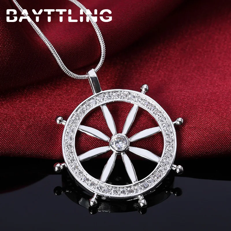 

BAYTTLING New Silver Color 18 Inch Round Zircon Rudder Pendant Necklace For Woman Man Fashion Party Gift Jewelry