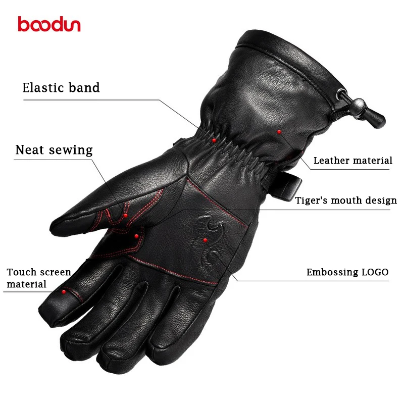 Лыжные перчатки из натуральной кожи с сенсорным экраном теплые флисовые зимние