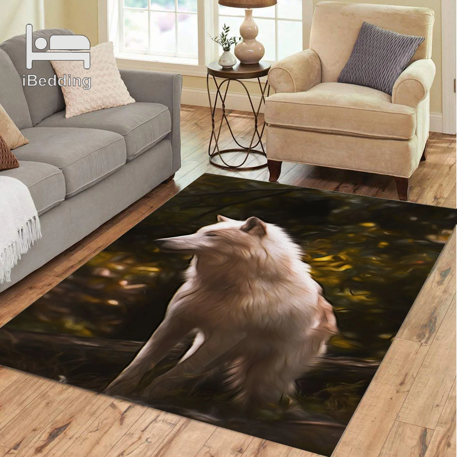 Коврик с лицом злого волка и красными глазами Синий огненный ковер домашний