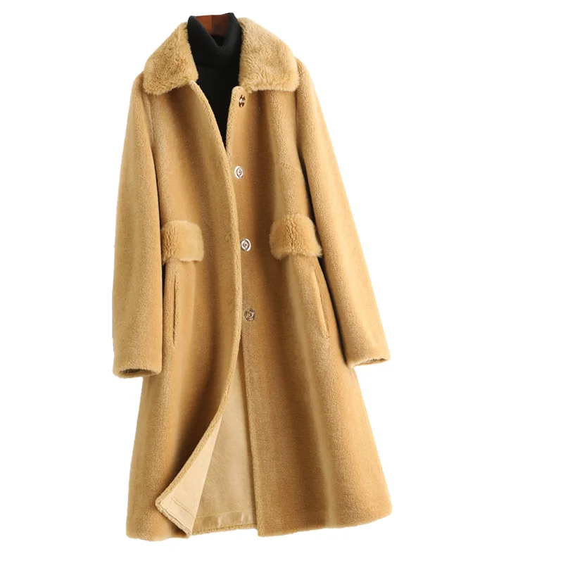 

Меховое качество, мода 100% года, высокое пальто, женские корейские мягкие теплые шерстяные пальто, женская куртка 2020 Vetement Femme Zjt347