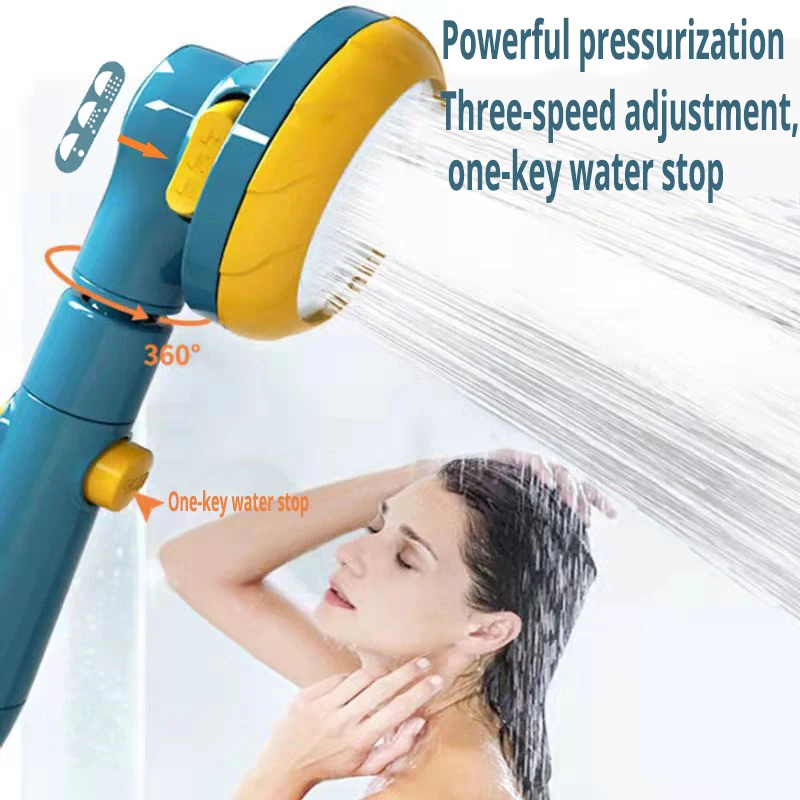 Cabezal de ducha de lluvia giratorio 360, 3 modos, cabezal de ducha ajustable de alta presión, botón de ahorro de agua, accesorios de Ducha