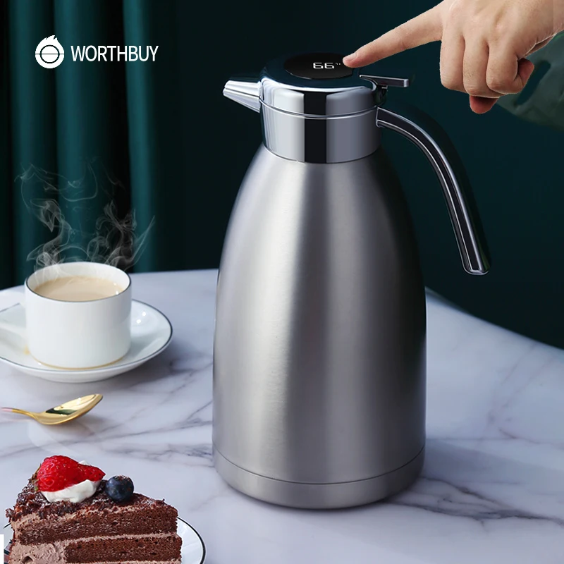 

WORTHBUY Vacuum Thermal Pot 18/8 Stainless Steel Thermos Water Kettle With Temperature Display Kitchen Drinkware Juice Water Pot