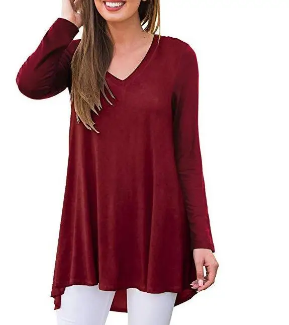 

Women's V-neck long-sleeved T-shirt loose irregular top