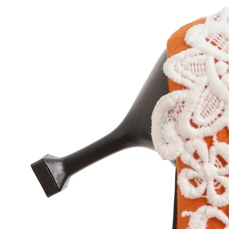 Женские туфли на высоком каблуке лодочки с острым носком Неглубокие кружевные