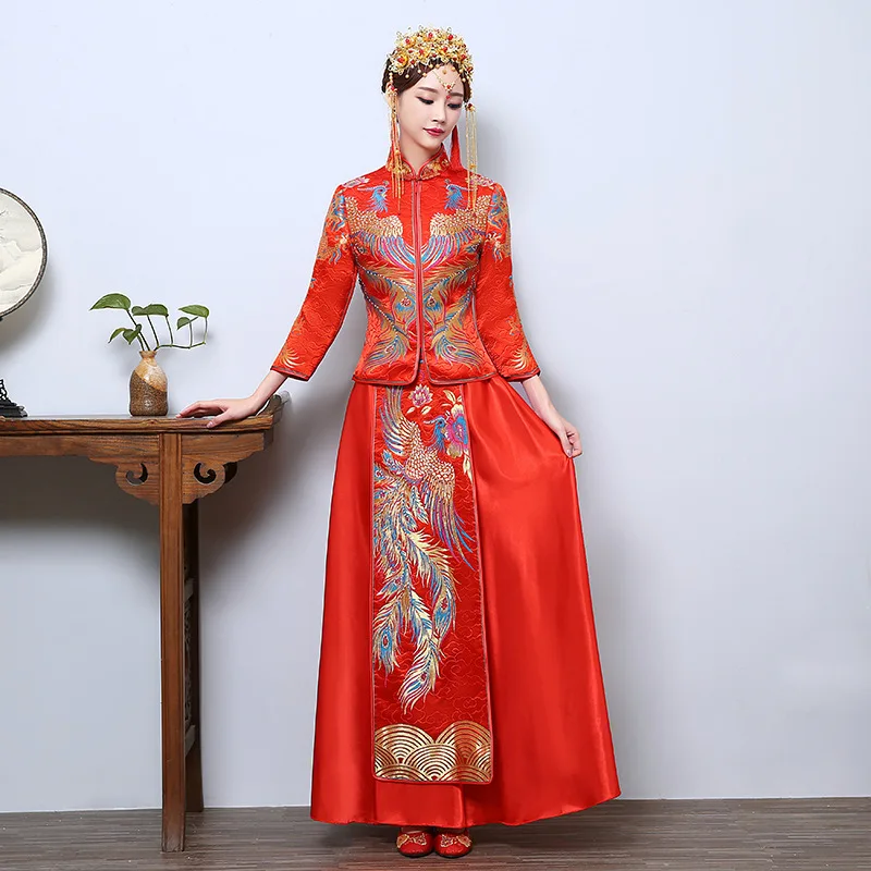 Платье Дракон Феникс платье китайское свадебное тост Ципао 2020 новое осеннее и