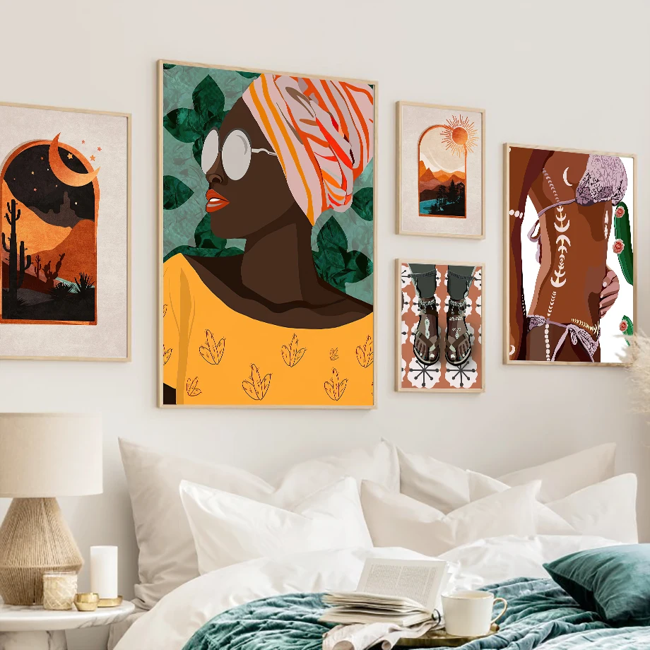 Плакаты и принты в тропическом стиле с черным цветочным шарфом для девочек