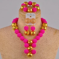 fuchsia pink costume necklace african jewelry set simulated pearl nigerian wedding beads fzz30