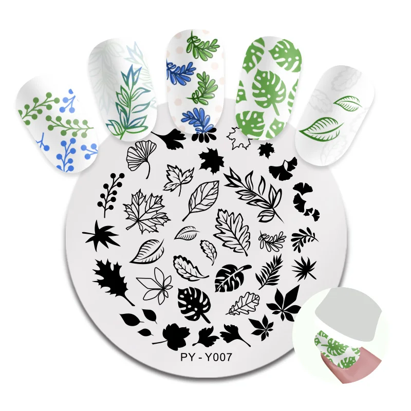 Круглые пластины для штамповки ногтей PICT YOU цветочные узоры натуральные растения - Фото №1