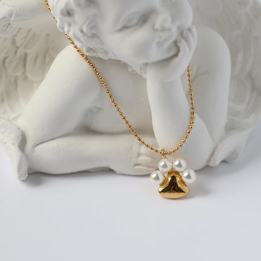 

Lovely Cat Claw Pearl Pendant Necklace 18k Gold Stainless Steel Charm Collarbone Chain Necklace For Women Fashion Jewelry Gift