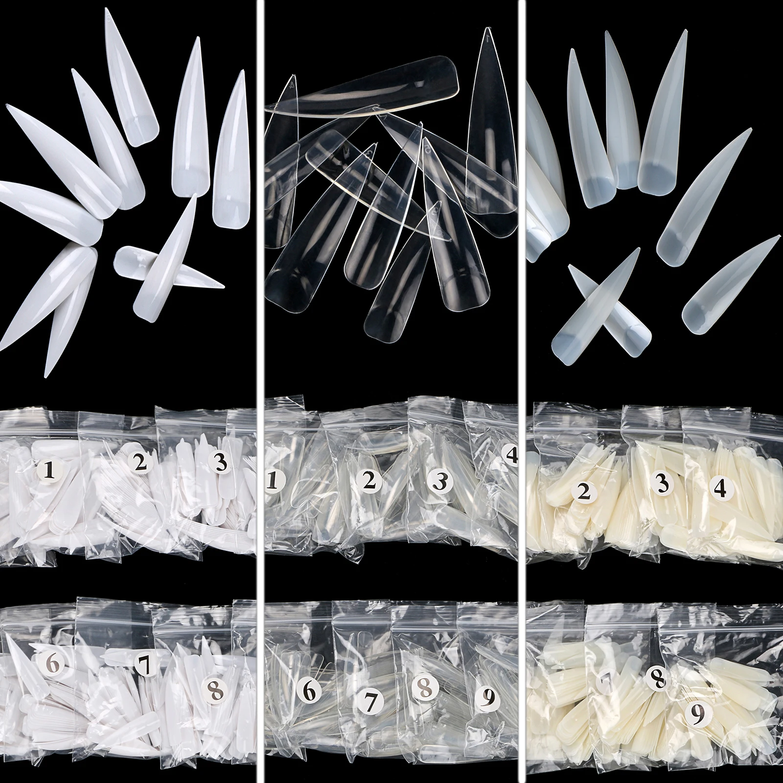1000 шт прозрачные цветные длинные на шпильке с острым накладным гвоздем акриловые